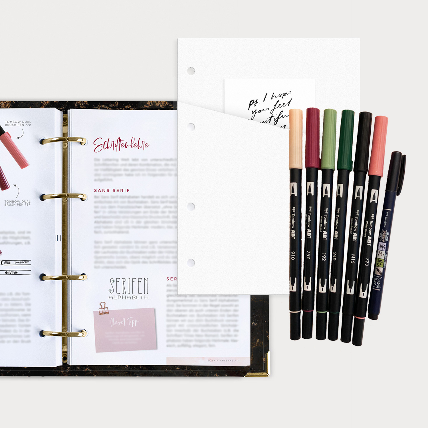 Brushlettering Beginner Bundle mit Guide und Brush Pens